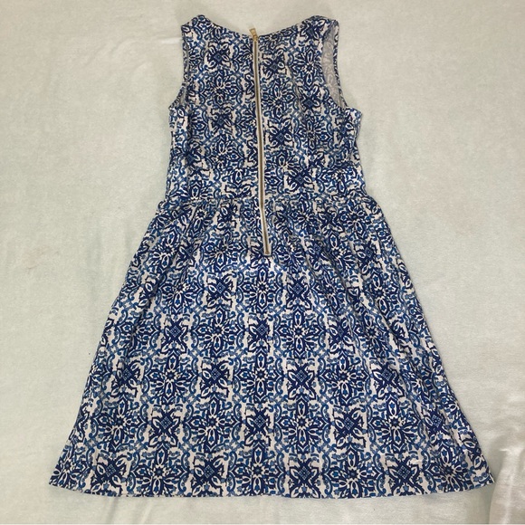 Milly dress 10 fit and flare skater blue white floral paisley pockets Zipper - Picture 3 of 16